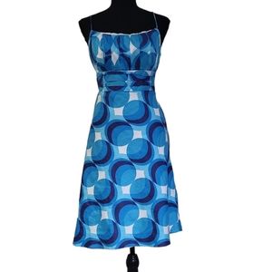 EUC Ann Taylor women's blue geometrical dots thin strap openback dress, 6, blue